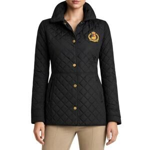 Lauren Ralph Lauren Black Quilted Jacket Women Small Crest Logo